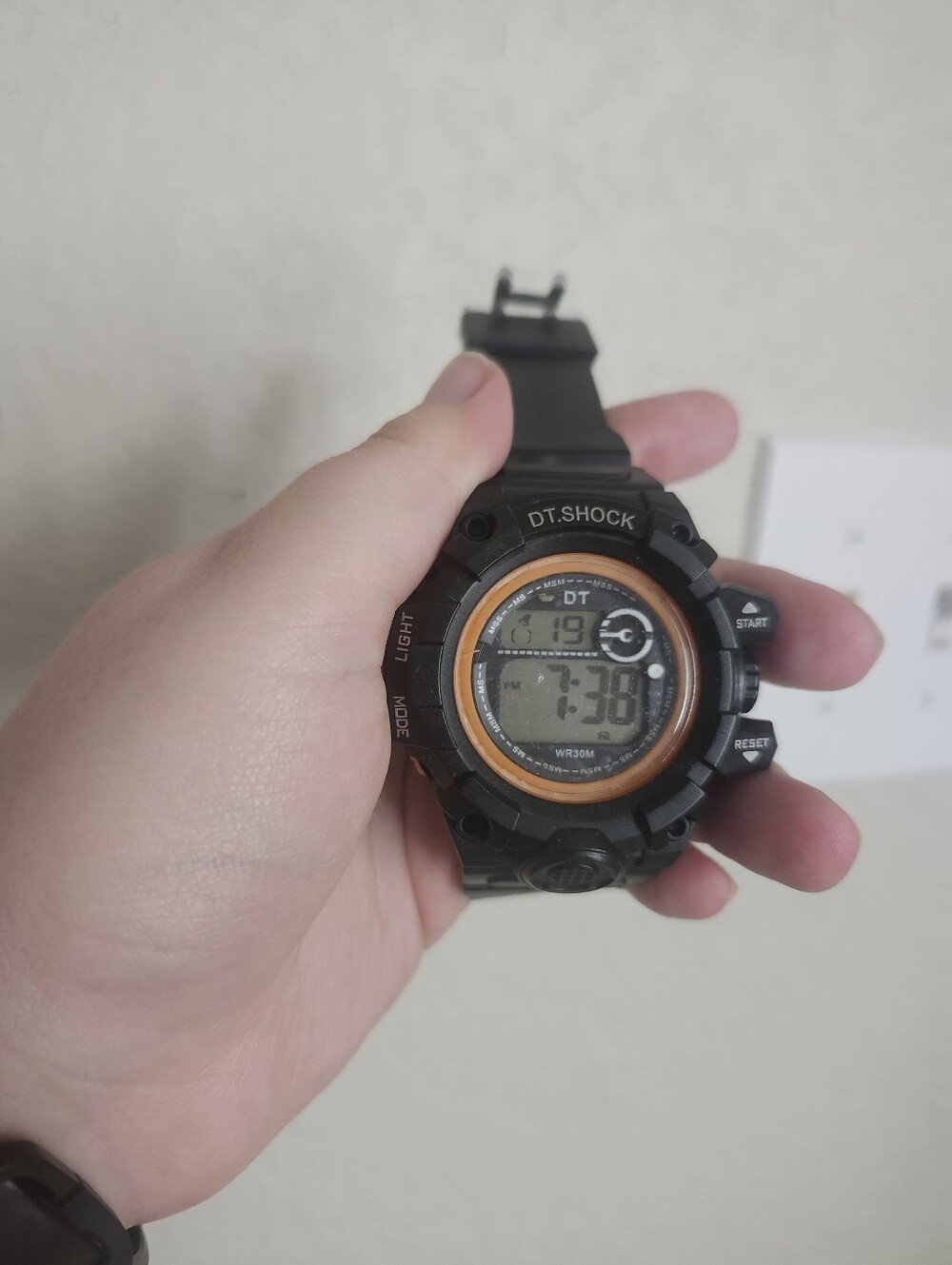 DT Shock Men's Digital Sports Watch in Black with Orange Accent